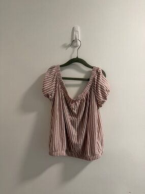 American Eagle Outfitters Pink and White Striped Puff-Sleeve Top